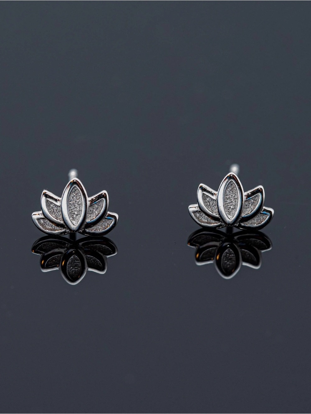 Sterling Silver Lotus Stud Earrings, Silver Floral Jewelry